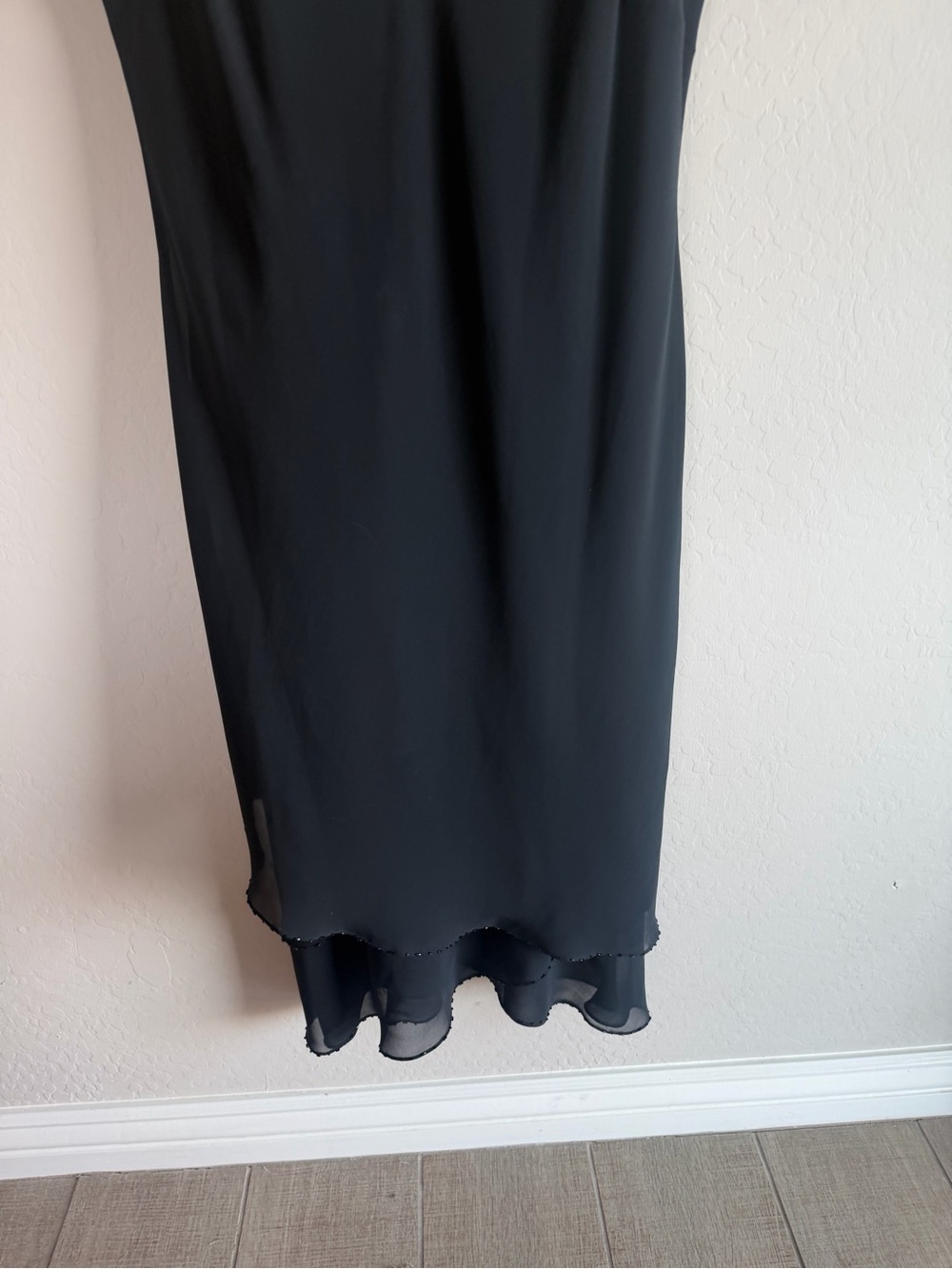 VTG Evan Picone Black Tie Shoulder Slip Dress 16 Chiffon Beaded Glam Flowy - Picture 8 of 8